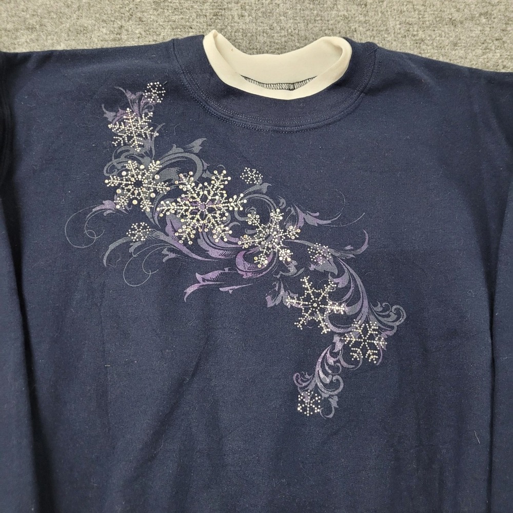 Unbranded Sweatshirt Womens Size L Navy Blue Snowflake Glitter Mock Neck Holiday